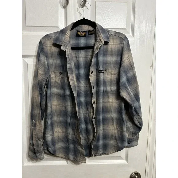 Harley Davidson Womens M Flannel Plaid Cotton Long Sleeve Button Down Shirt - Picture 5 of 12